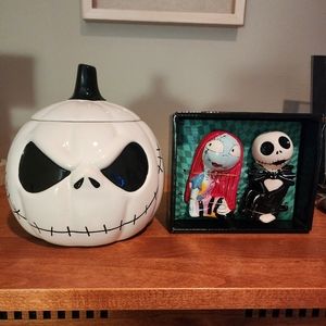 Jack Skellington Cookie Jar/Canister and Jack and Sally Salt and Pepper Shakers